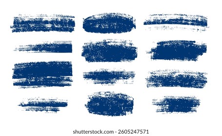 Collection of vector paint bold brush strokes drawn with thick grunge blue lines and rectangular shapes. Grunge highlighter highlighter. Black paint brush strokes 