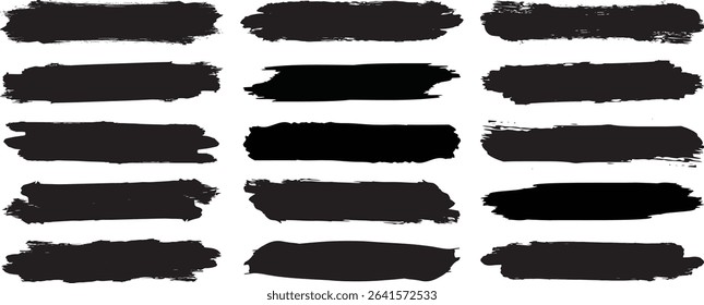 Collection of vector paint bold brush strokes, hand drawn thick grunge lines and rectangle shapes. Sketchy bold horizontal lines. Black ink brush strokes and banners. Grunge marker highlight underline