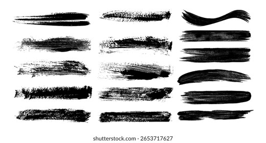 Collection of vector paint bold brush strokes, hand drawn thick grunge lines and rectangle shapes modern grunge