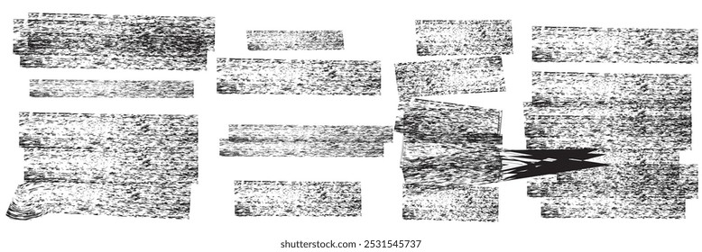 Collection of vector paint brush stroke, ink splatter, grunge line and artistic design elements. Dirty overlay, watercolor splash, black silhouette and torn paper set. Social media business banner art