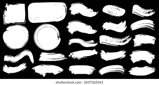 Collection of vector paint brush stroke, ink splatter, grunge line. Vector hand drawn brush underline element set for accent, crayon texture emphasis effect. Dirty overlay, watercolor splash, black. 