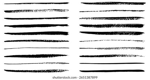 Collection of vector paint brush stroke, ink splatter, grunge line and artistic design elements. Dirty overlay, watercolor splash, black silhouette and torn paper set. Social media business banner art