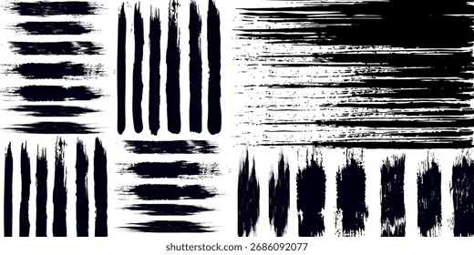 Colección de pinceladas de Vector, salpicaduras de tinta, línea grunge y Elementos de diseño artísticos. Superposición sucia, salpicaduras de acuarela, silueta negra y juego de papel rasgado. Arte de Anuncio de negocios de redes sociales