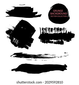 Colección de trazos de pintura vectorial.Grunge elemento abstracto pintado a mano.Pulsaciones de pincel en blanco y negro.Cartel, forma, logotipo, icono, etiqueta, pegatina.