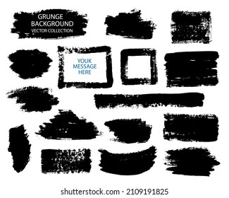 Colección de trazos de pintura vectorial.Grunge elemento abstracto pintado a mano.Pulsaciones de pincel en blanco y negro.Cartel, forma, logotipo, icono, etiqueta, pegatina.