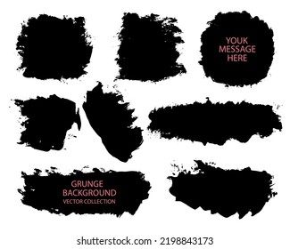 Colección de trazos de pintura vectorial.Grunge elemento abstracto pintado a mano.Pulsaciones de pincel en blanco y negro.Cartel, forma, logotipo, icono, etiqueta, pegatina.