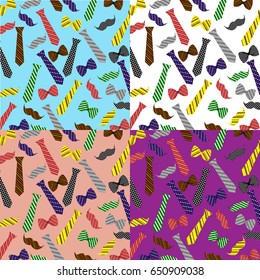 Collection of vector patterns. Tie, bow, mustache. Design for Father's Day.