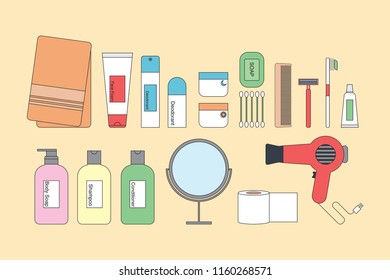 Collection of vector Personal care product on pastel colour background