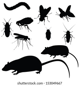 Collection of vector pests, silhouettes on white background