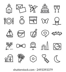 colección de pictogramas de Vector sobre el tema del matrimonio, celebración, ceremonia, unión