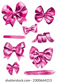 A collection of vector pink bows and ribbons drawn by hand