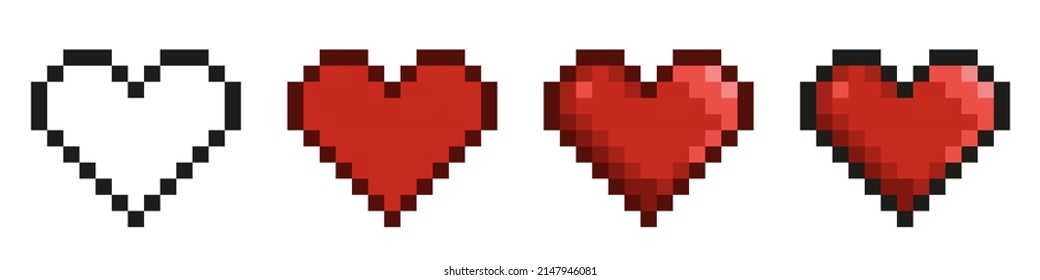 Collection of Vector Pixel Heart. Retro 8-bit love symbol. Isolated on white