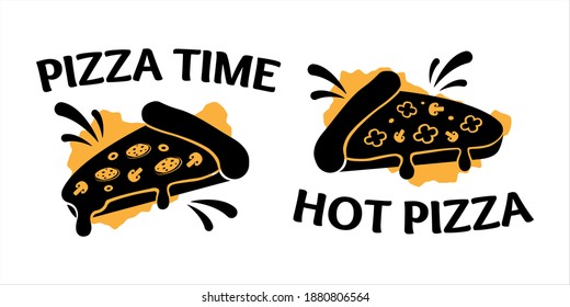 Collection of vector pizza slices. Pieces of pizza. Vector isolated design on white background. This design will be perfect for logo, label and badge of restaurant, pizzeria or food delivery service.