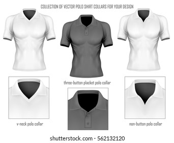 Kollektion von Vektorpolo-Hemdhalsen für Ihr Design. Vektorgrafik. Vollständig bearbeitbares handgefertigtes Mesh.