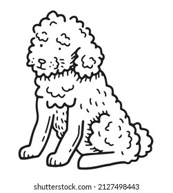 Collection of vector portraits of fluffy dogs. Print for clothes. Black and white illustration. South Russian Shepherd Dog