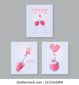 Collection of vector postcards for Valentine's Day.