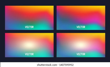 Collection of vector rainbow abstract backgrounds. Two wallpapers with and without white spot for text. 80s inspired gradients for brochures, banners and other.
