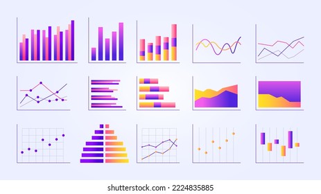 a collection of vector random charts for online business presentations and infographics. vector of business development statistics