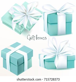 Collection of vector realistic blue gift boxes