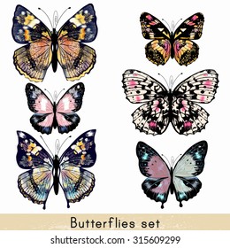 Collection of vector realistic colorful butterflies for design