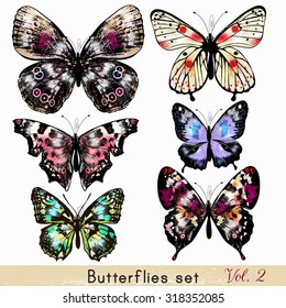 Collection of vector realistic colorful butterflies for design