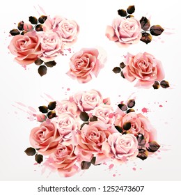 Collection of vector realistic rose flowers for design