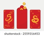 Collection of vector red envelopes with snake image. Symbol of Chinese New Year 2025. Symbol of prosperity and good luck.