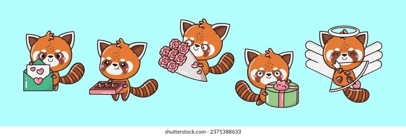 Collection of Vector Red Panda Art. Set of Isolated Animal Clipart Illustration. Cute Vector Animals in Love 