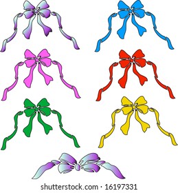 Collection of vector red, pink, blue, yellow and green ribbons and bows