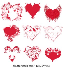 Collection of vector red Valentines hearts for design