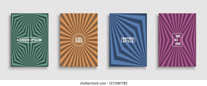 Collection of vector retro abstract templates, posters, placards, brochures, banners, flyers, backgrounds and etc. Colorful vintage design. Striped artistic covers.