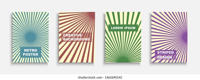 Collection of vector retro colorful templates, covers, placards, brochures, banners, flyers, backgrounds and etc. Creative vintage striped design