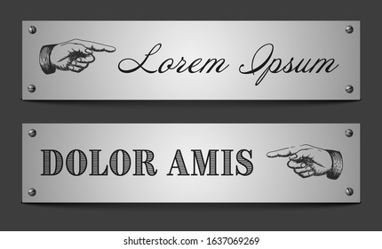 Collection of Vector retro tags with vintage pointing hands and lettering