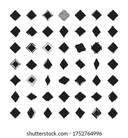 Kollektion von Vektorrhombus-Blots, Grunge-Texturen, Flecken, Rändern, Flecken, Rahmen, Spritzen, Farbpinsel und Backdrops. Für jedes Design. Handgezeichnete Silhouetten und Formen auf weißem Hintergrund.