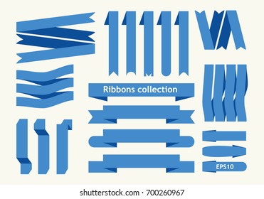 Collection of vector ribbon. Blue signs. Set art banners. Isolated illustration