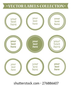 Collection of vector rounded labels. Retro badges set. Set of vector circle emblem. Tag template design.