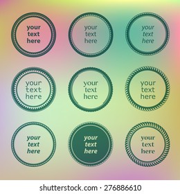 Collection of vector rounded labels. Retro badges set. Set of vector circle emblem. Tag template design.