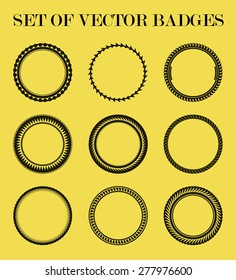 Collection of vector rounded labels. Retro badges set. Set of vector circle emblem. Tag template design.