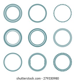 Collection of vector rounded labels. Retro badges set. Set of vector circle emblem. Tag template design.