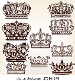 Collection of vector royal crowns for design