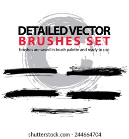 Collection of vector scanned and traced black brush strokes, torn hand-drawn realistic strokes.