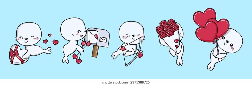 Collection of Vector Sea Seal Art. Set of Isolated Animal Clipart Illustration. Cute Vector Animals in Love 