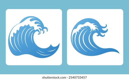 Collection of Vector sea waves. Ocean waves with white foam, Isolated water splash set in cartoon style