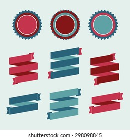 Collection of vector seal, banner and ribbon design elements. 