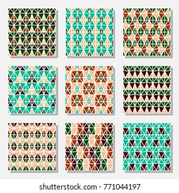 Collection of vector seamless abstract pattern in patchwork style. Geometrical ornament. Colorful tile for wallpaper, wrapping paper, backgrounds, ceramic, and surface design