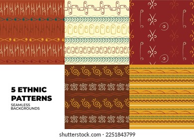 Colección de fondos vectoriales sin costuras. Patrones tradicionales étnicos africanos. Ilustración vectorial. Vegetación textil Boho. Baldosas dibujadas a mano. Perfecto para el kitenge, el papel envuelto y la tela africana.