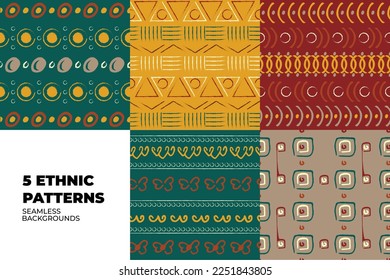Colección de fondos vectoriales sin costuras. Patrones tradicionales étnicos africanos. Ilustración vectorial. Vegetación textil Boho. Baldosas dibujadas a mano. Perfecto para el kitenge, el papel envuelto y la tela africana.