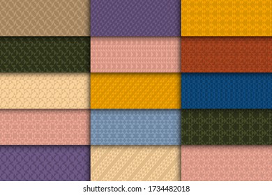 Collection of vector seamless colorful patterns with geometric shapes. Textile decorative textures. Vintage repeatable backgrounds.