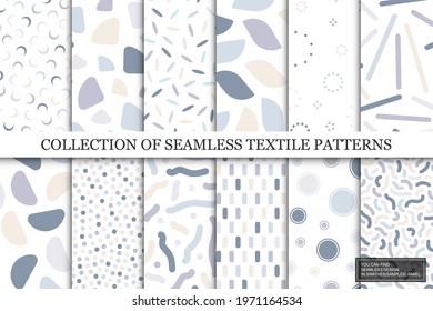 
Collection of vector seamless colorful patterns. Trendy delicate textile design. Simple unusual prints. You can find repeatable backgrounds in swatches panel. 