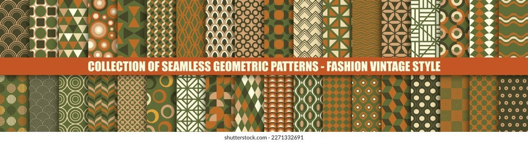 Collection of vector seamless colorful patterns - vintage design. Trendy retro backgrounds, fashion style 60 - 70s. Simple unusual creative prints